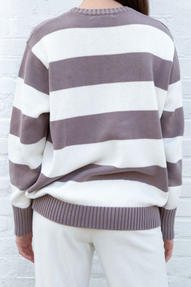 Chandail Brandy Melville Brianna Coton Thick Stripe Violette Blanche | QIN-57449465